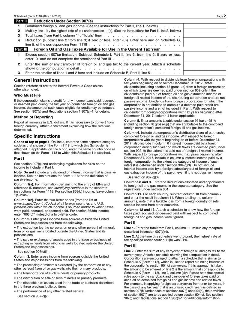 Large thumbnail of Form 1118 Schedule I - Dec 2018