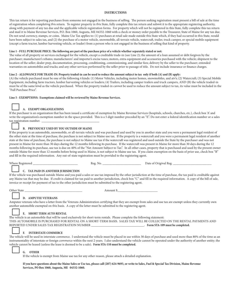 Large thumbnail of Maine Use Tax Certificate