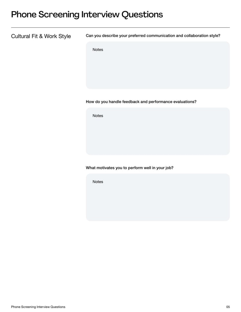 Phone Screen Interview Questions Template for evaluating a candidate’s qualifications, experience, and job fit during an initial call