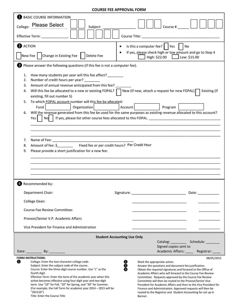 Large thumbnail of University of South Alabama Course Fee Approval Form