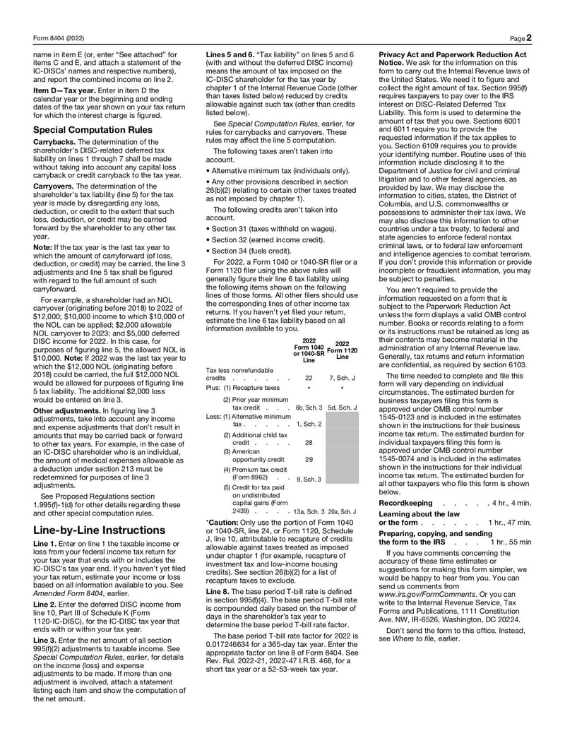 Large thumbnail of Form 8404 - Dec 2022