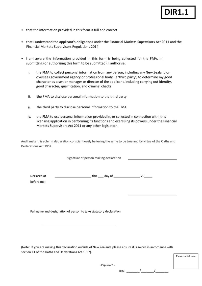 Large thumbnail of Director/Senior Manager Statutory Declaration Form - Jan 2017