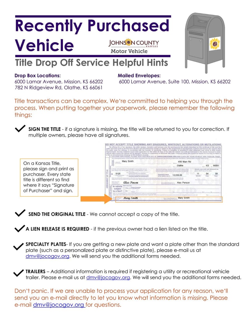 Large thumbnail of Johnson MV Title Drop Off Service Application for Recently Purchased Vehicle