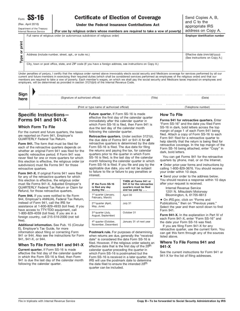 Large thumbnail of Form SS-16 - Apr 2010