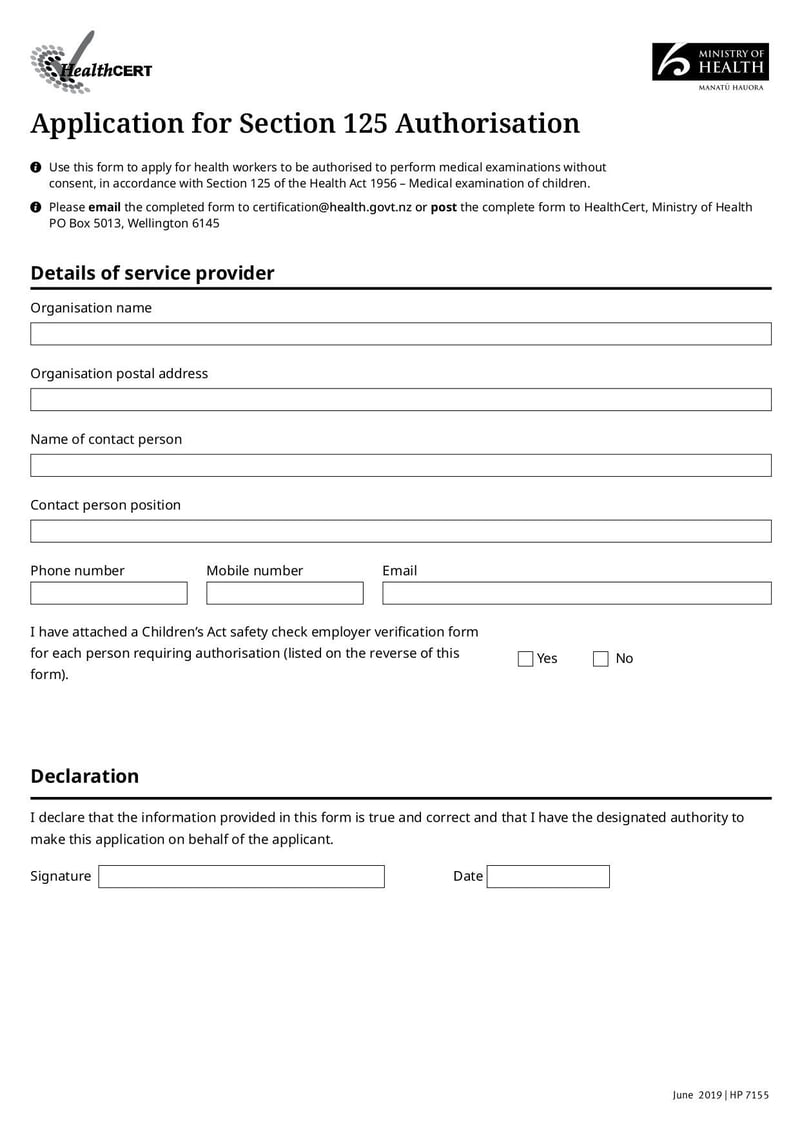 Large thumbnail of Application for Section 125 Authorisation - Jul 2019