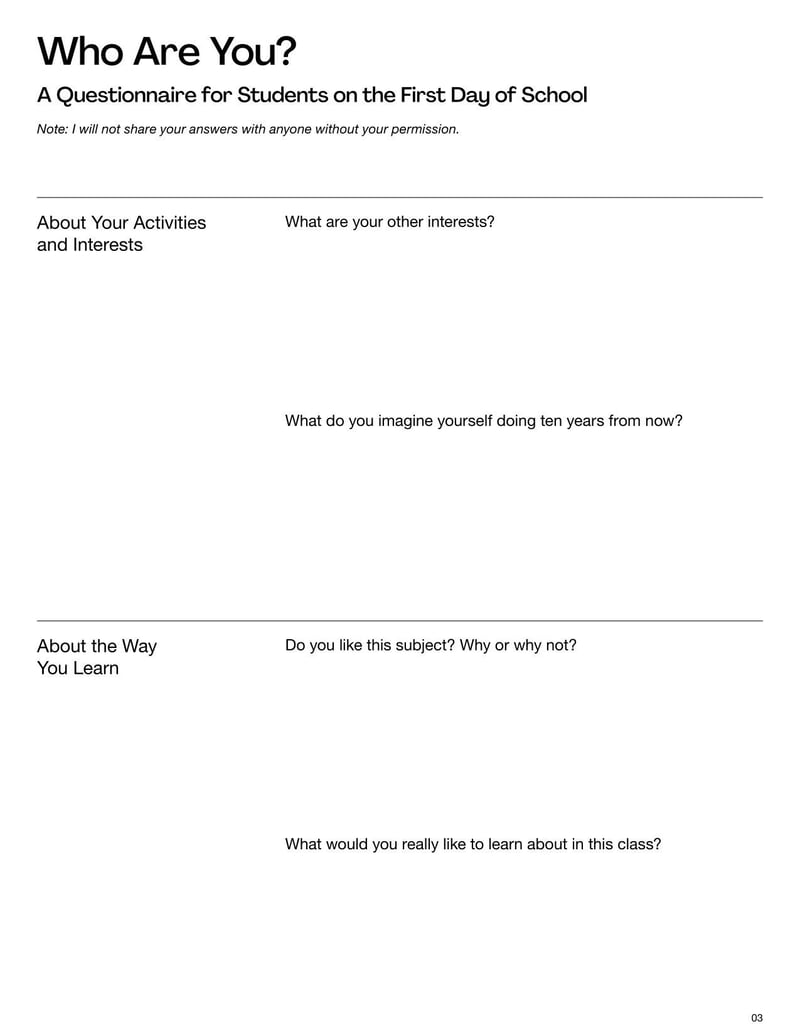 Large thumbnail of First Day of School Survey Template