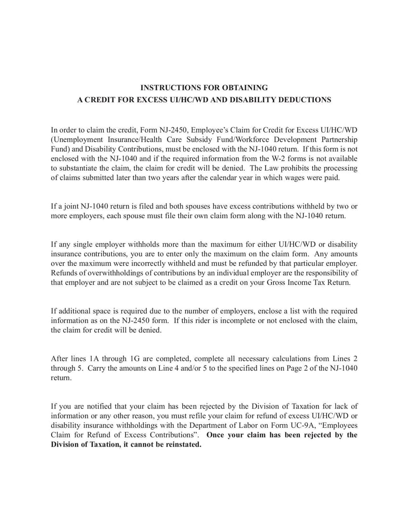 Large thumbnail of Form NJ-2450 - May 2007