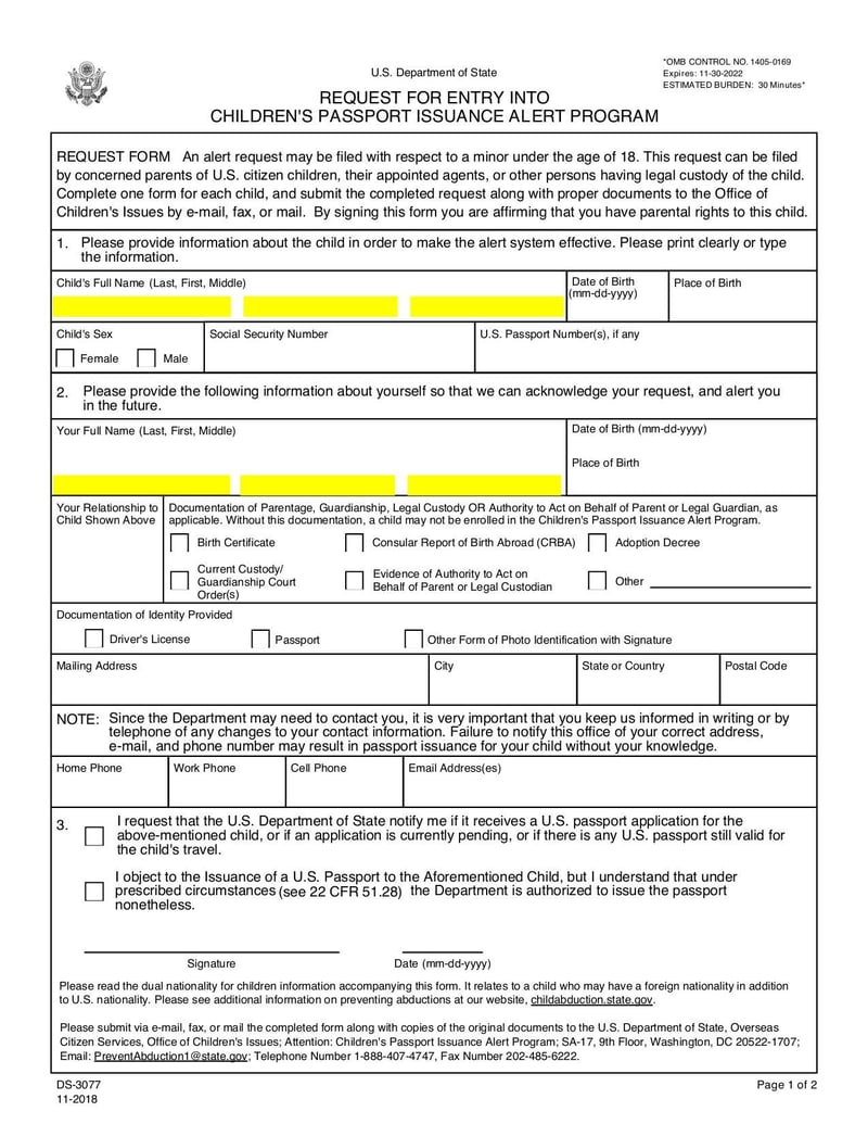 Large thumbnail of Form DS-3077 - Nov 2018