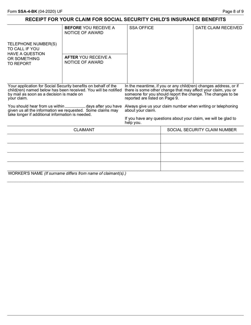 Large thumbnail of SSA-4-BK Form - May 2020