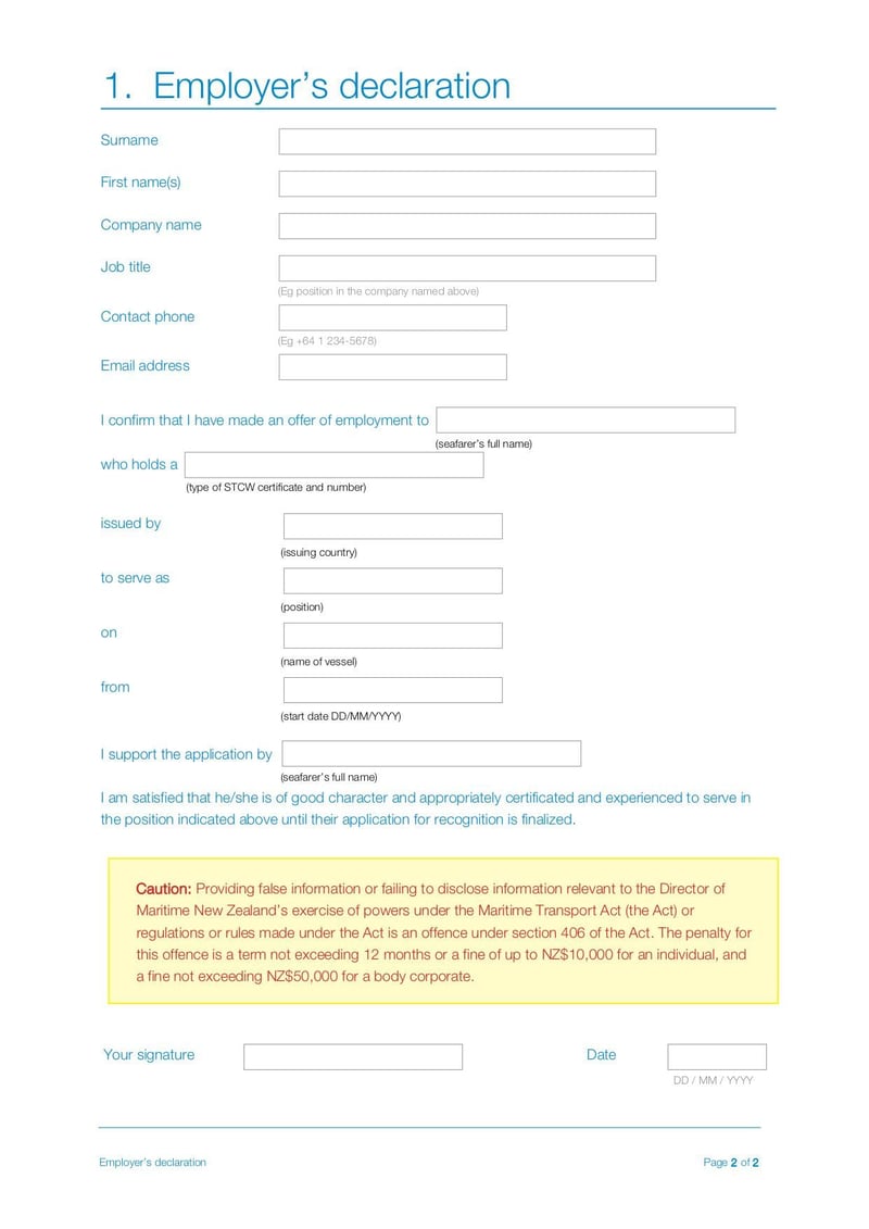 Large thumbnail of Employers Declaration Form - Apr 2014