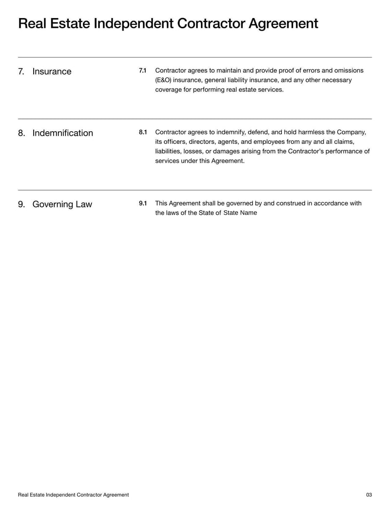 Real Estate Independent Contractor Agreement outlining terms between a broker and a self-employed sales associate