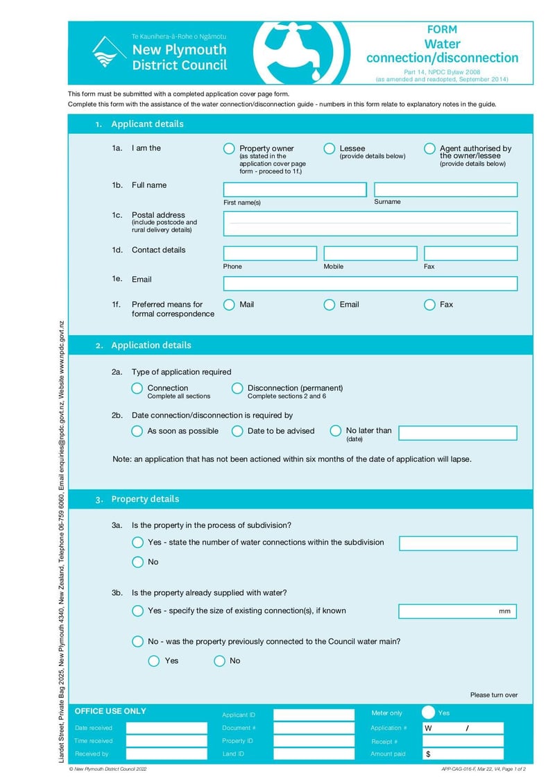 Large thumbnail of Set Water Connection Disconnection Form Guide - Mar 2022