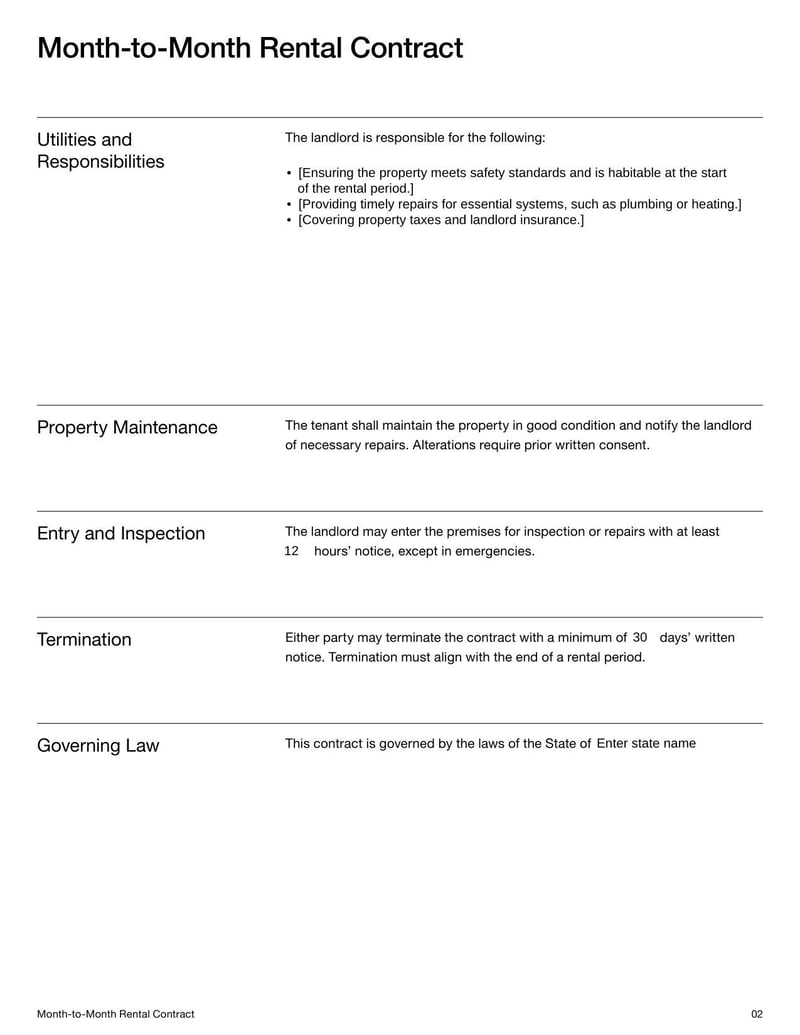 Month-to-Month Rental Contract for flexible, short-term rental arrangements