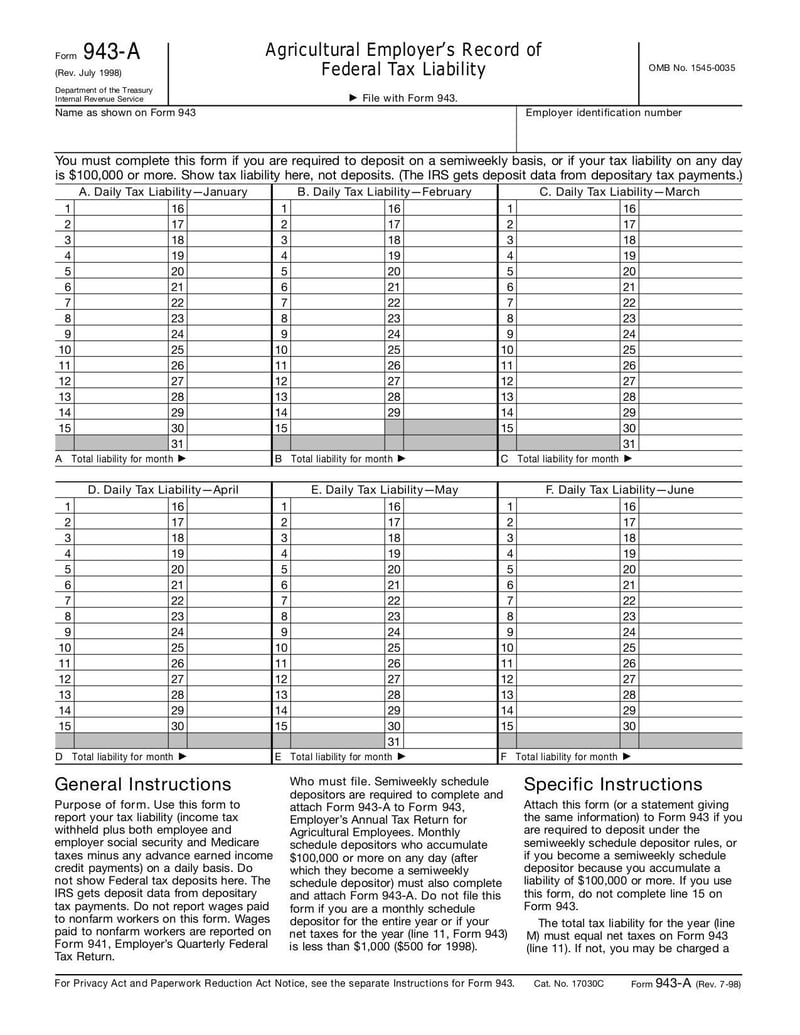 Large thumbnail of Form 943-A - Jul 1998