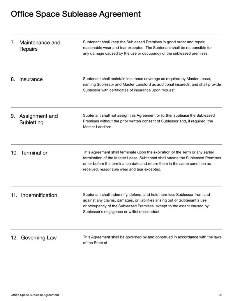 Office Space Sublease Agreement for subleasing commercial office space