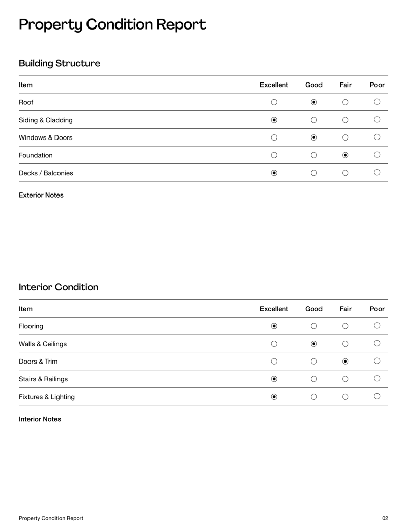 Property Condition Report for landlords and tenants assessing rental property conditions