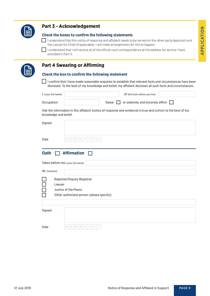 Large thumbnail of Notice of Response and Affidavit in Support Form - Oct 2019