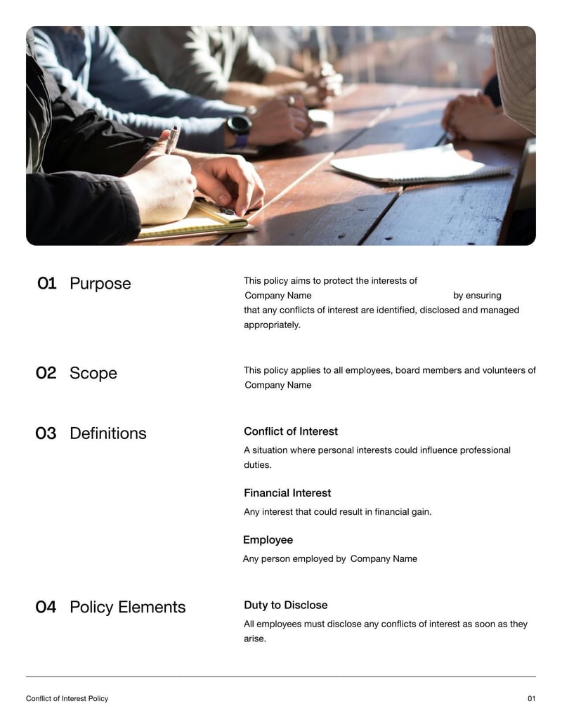 Conflict of Interest Policy defining situations constituting conflicts of interest and resolution procedures