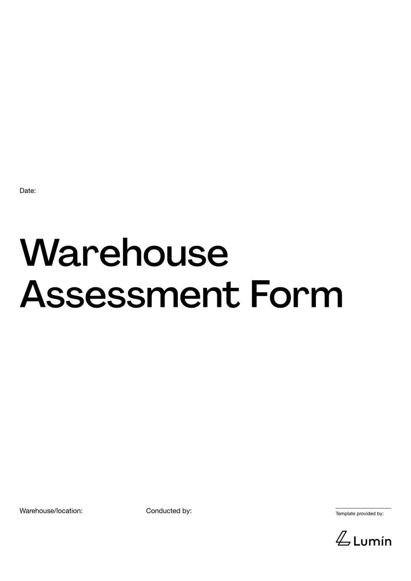 Warehouse Assessment Form evaluating storage facility conditions, including safety and inventory management
