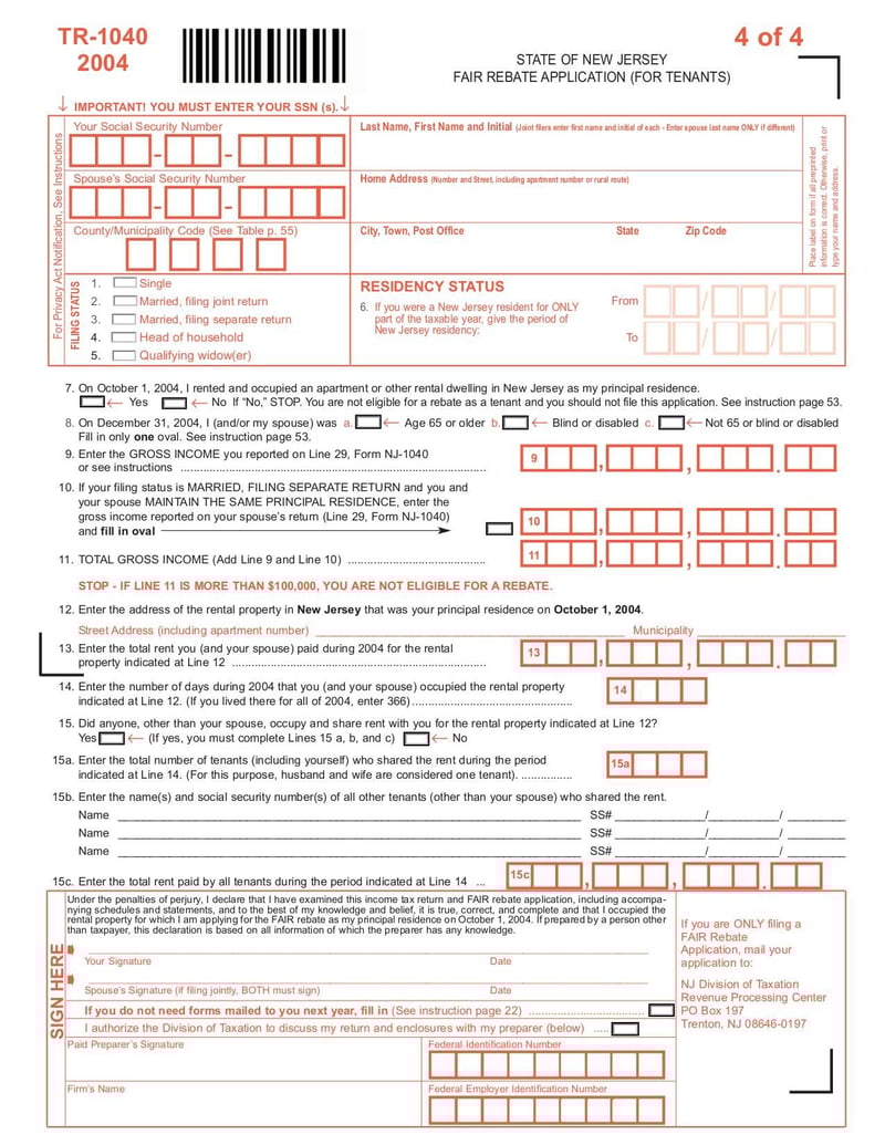 Large thumbnail of Form NJ TR-1040 - May 2007
