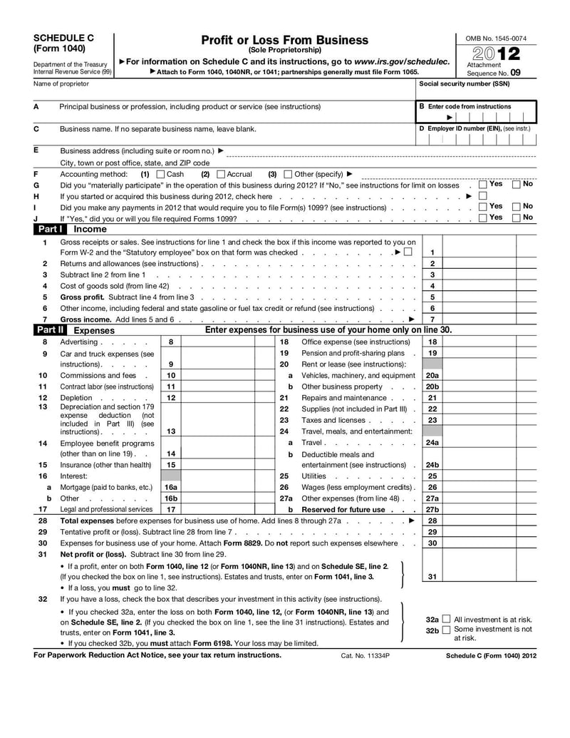 Large thumbnail of Form 1040 (Schedule C) - Dec 2012