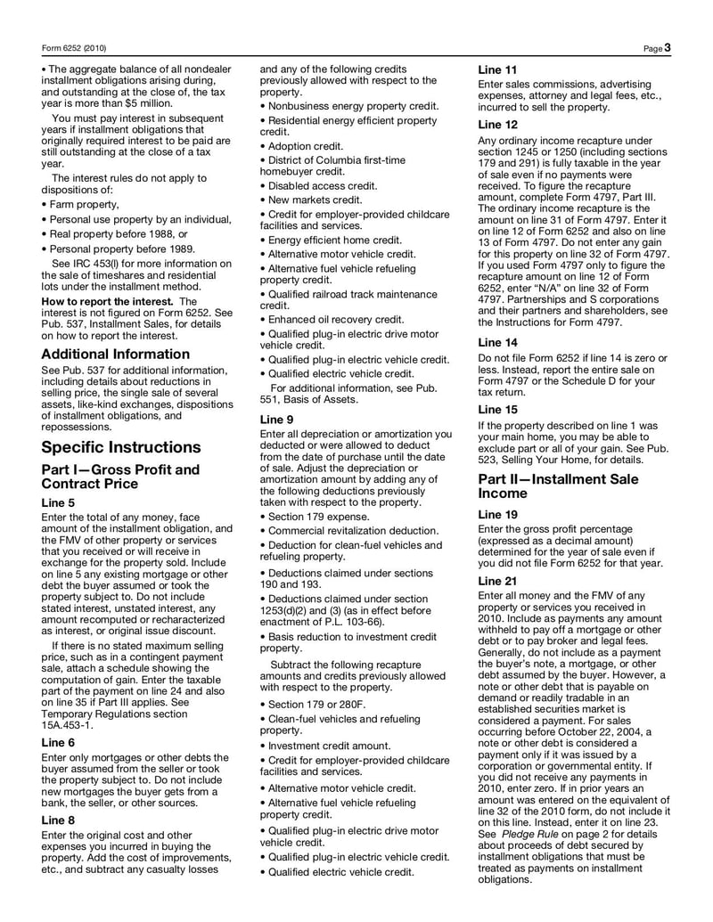 Large thumbnail of Form 6252 - Jan 2010