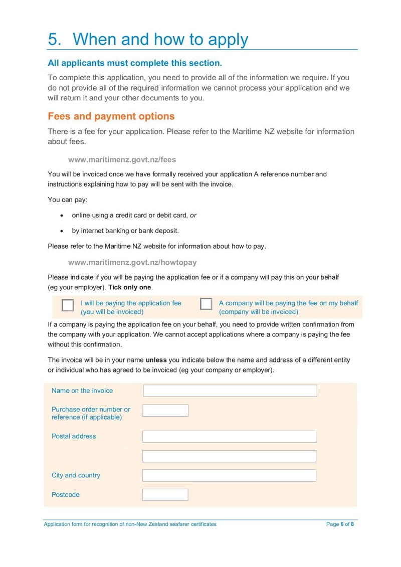 Large thumbnail of Application Form for Recognition of Non-New Zealand Seafarer Certificates - Aug 2020