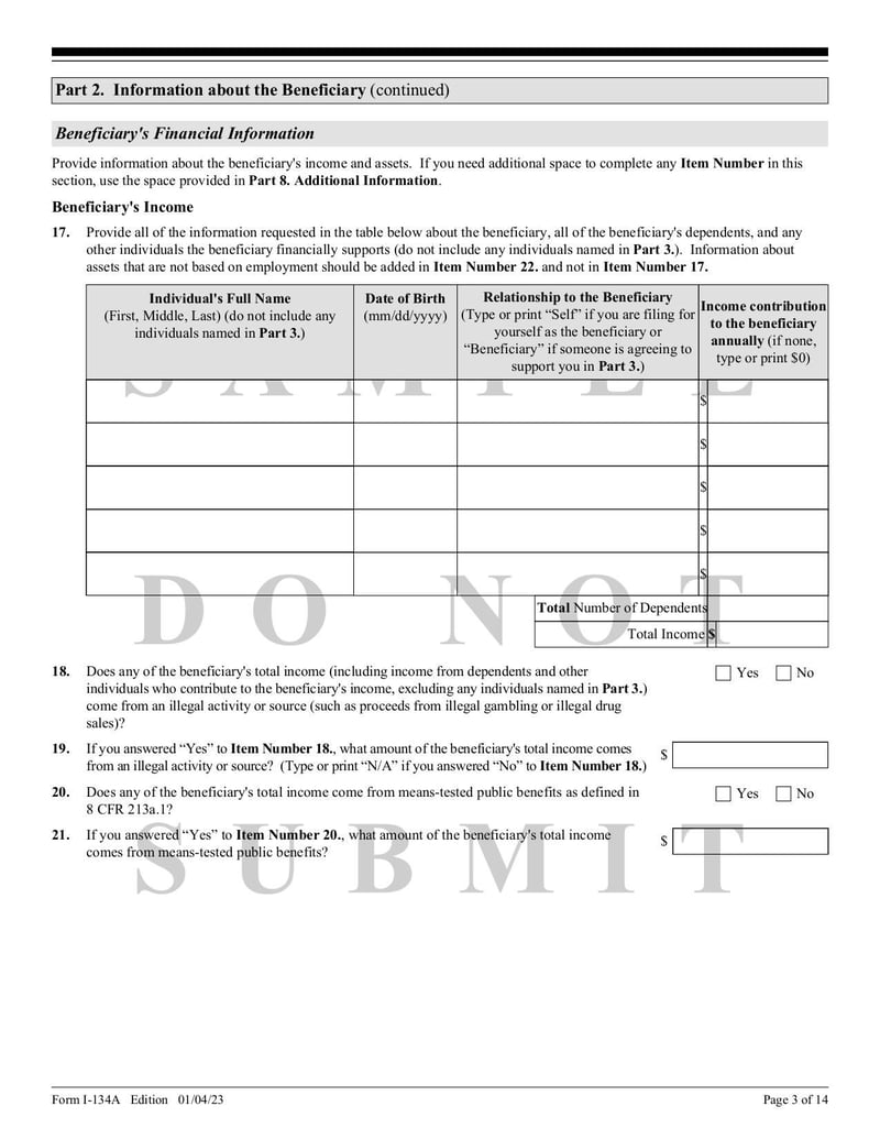 Large thumbnail of Form I-134A - Jul 2023