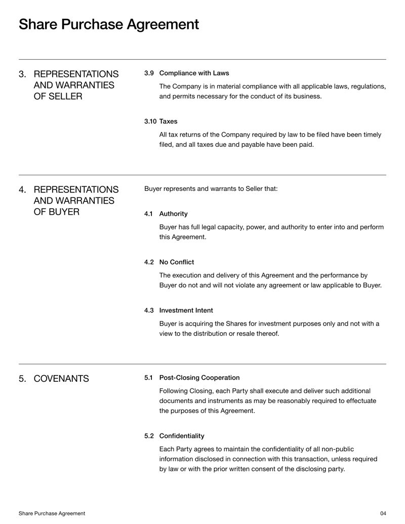 Share Purchase Agreement template detailing terms for the sale and purchase of company shares