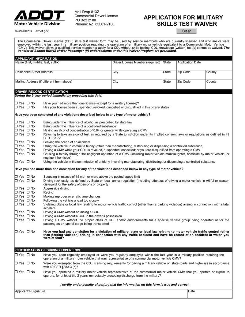 Large thumbnail of Application for Military Skills Test Waiver - Jul 2014