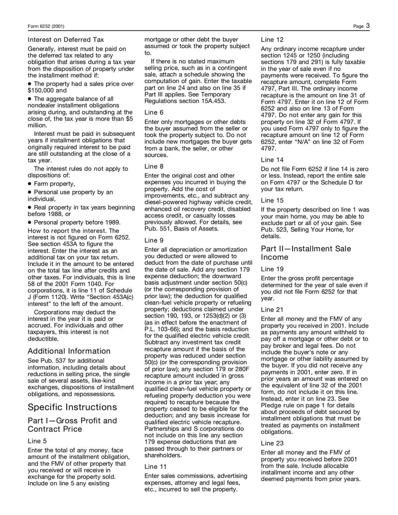 Large thumbnail of Form 6252 - Jan 2001