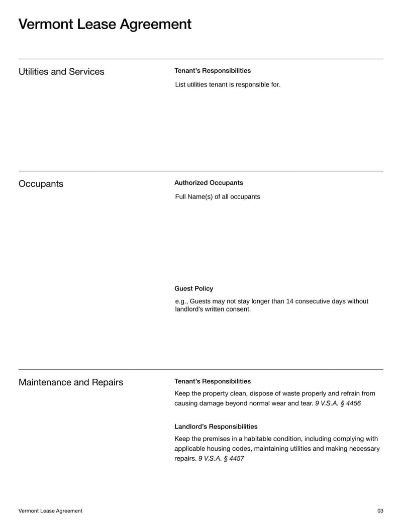 Large thumbnail of Vermont Lease Agreement Template