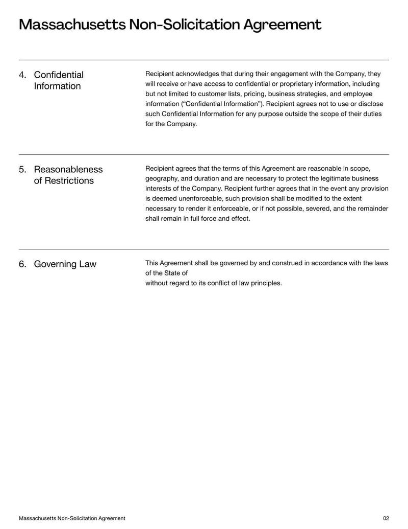 Non-Solicitation Agreement Massachusetts for preventing solicitation of clients or employees while aligning with Massachusetts legal requirements