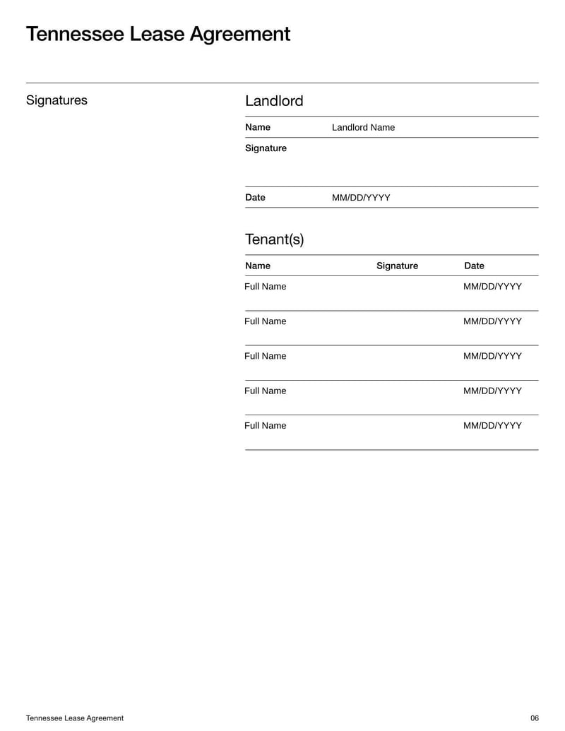 Large thumbnail of Tennessee Lease Agreement Template