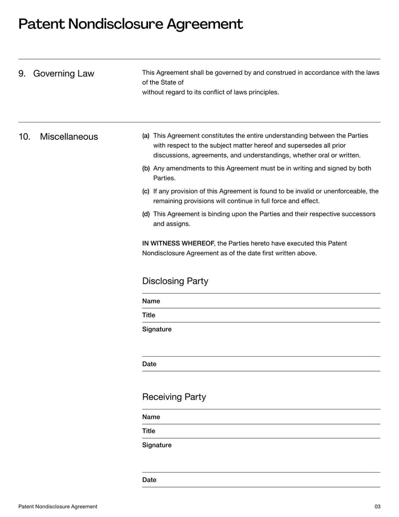 Patent Nondisclosure Agreement protecting confidential inventions, disclosure limits, and legal duties