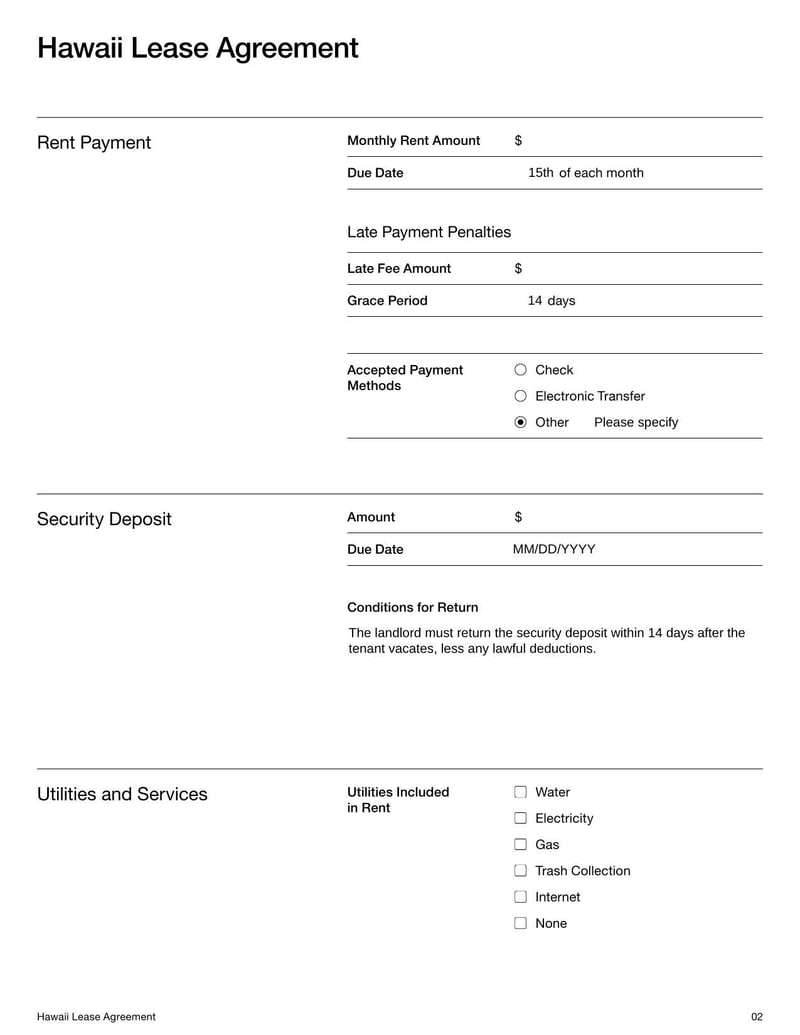 Lease Agreement Hawaii for rental terms in Hawaii