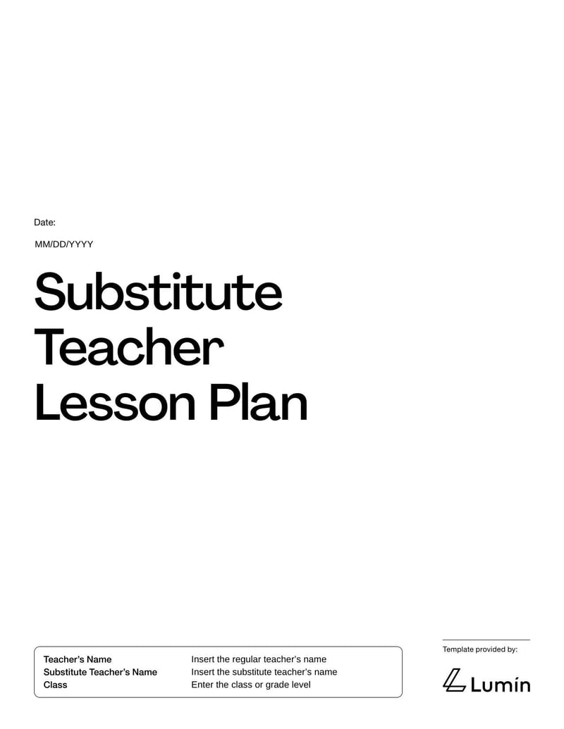 Substitute Teacher Lesson Plan for guiding substitute teaching days