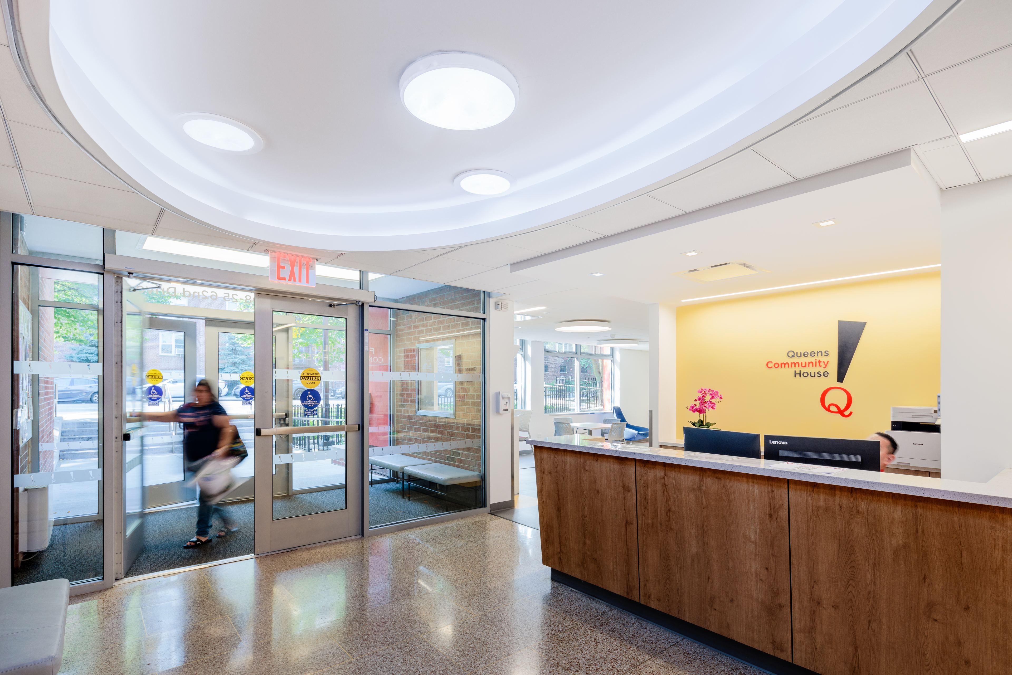 Entry lobby with Community Cafe beyond