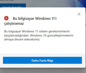Bu bilgisayar Windows 11'i çalıştıramaz hatası nedir?