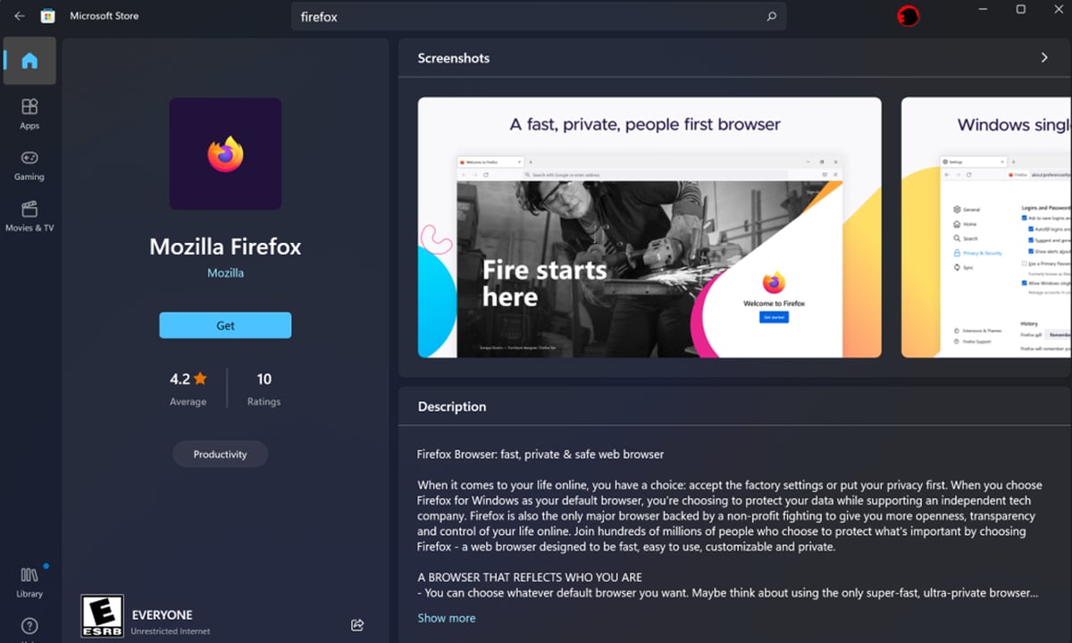 Firefox artık Microsoft Store'da 65