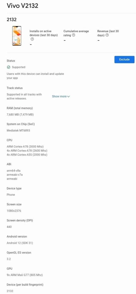 Vivo V23 Google Play Console'da listelenmeye başlandı 67