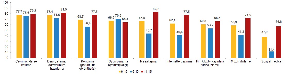 6-15 yaşındaki çocukların internet kullanımı 