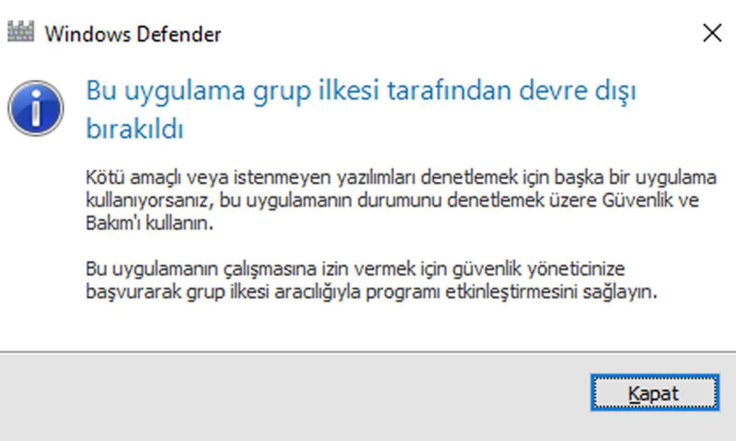 Windows Defender grup ilkesi tarafından devre dışı bırakıldı hatası nasıl çözülür? 65 Windows Defender grup ilkesi tarafından devre dışı bırakıldı hatası nasıl çözülür?