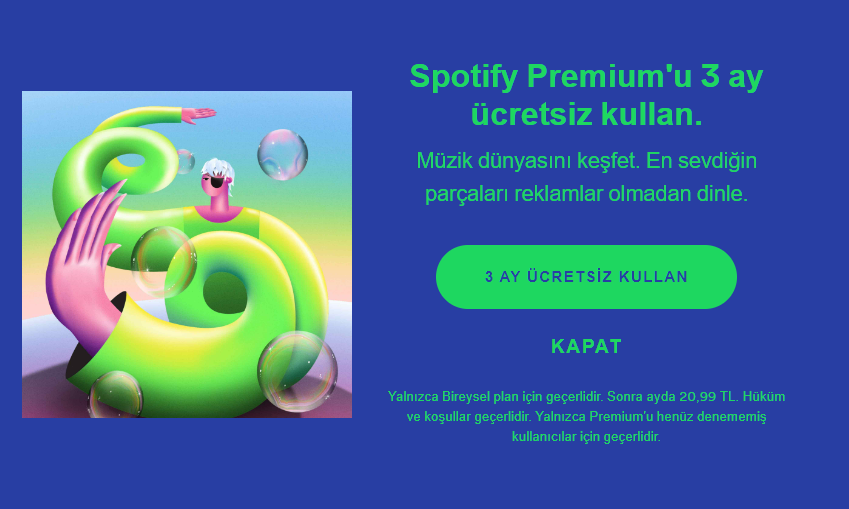 3 ay ücretsiz Spotify Premium