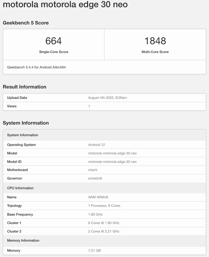 Motorola Edge 30 Neo Geekbench'te görüldü 67 3