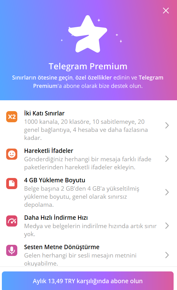 Telegram Premium abonelik fiyatı Türkiye’de indirime girdi 66
