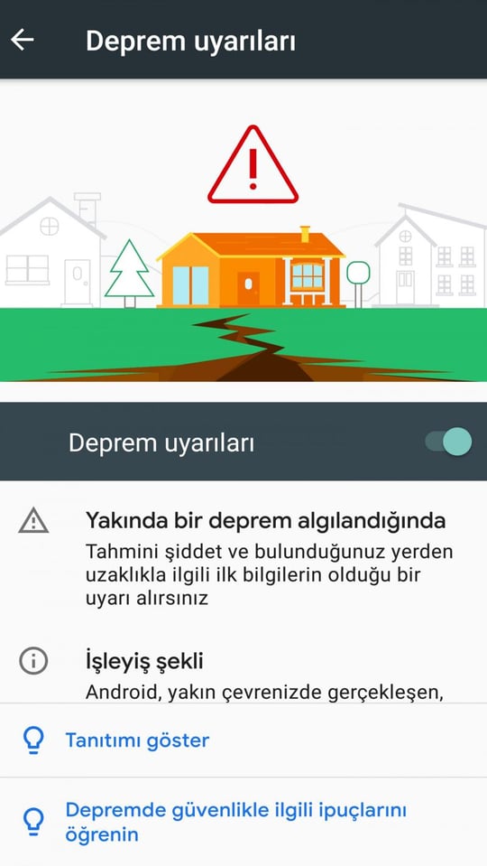 Google deprem uyarısı açma