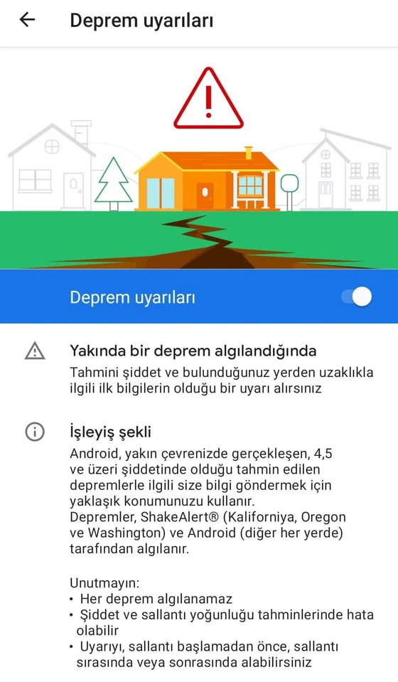 Google deprem uyarısı açma