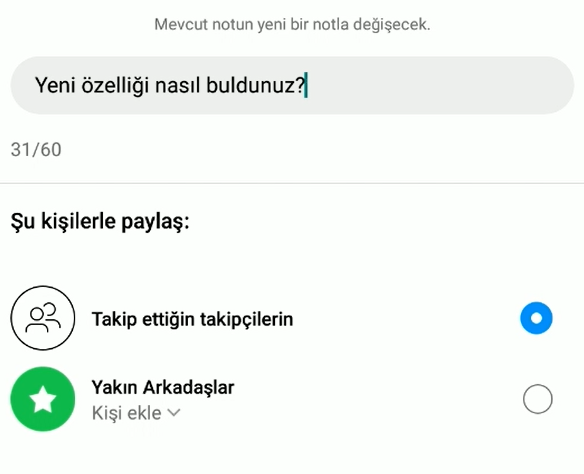 Instagram not bırakma