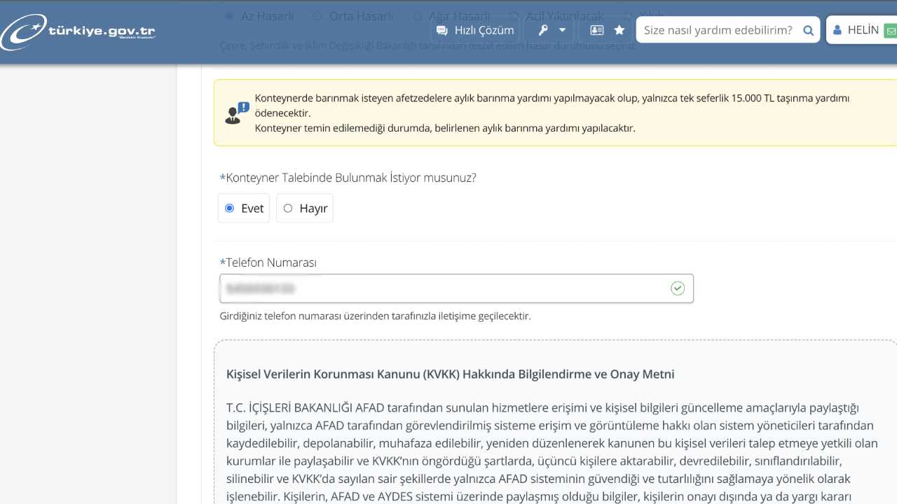 E-Devlet konteyner ev başvurusu 70